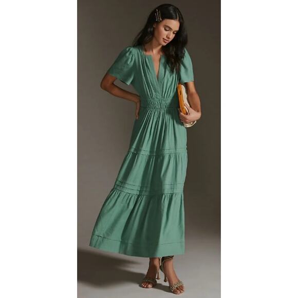 Anthropologie Somerset Sage Green Linen Viscose Maxi Dress Size Small $170 - Picture 1 of 10